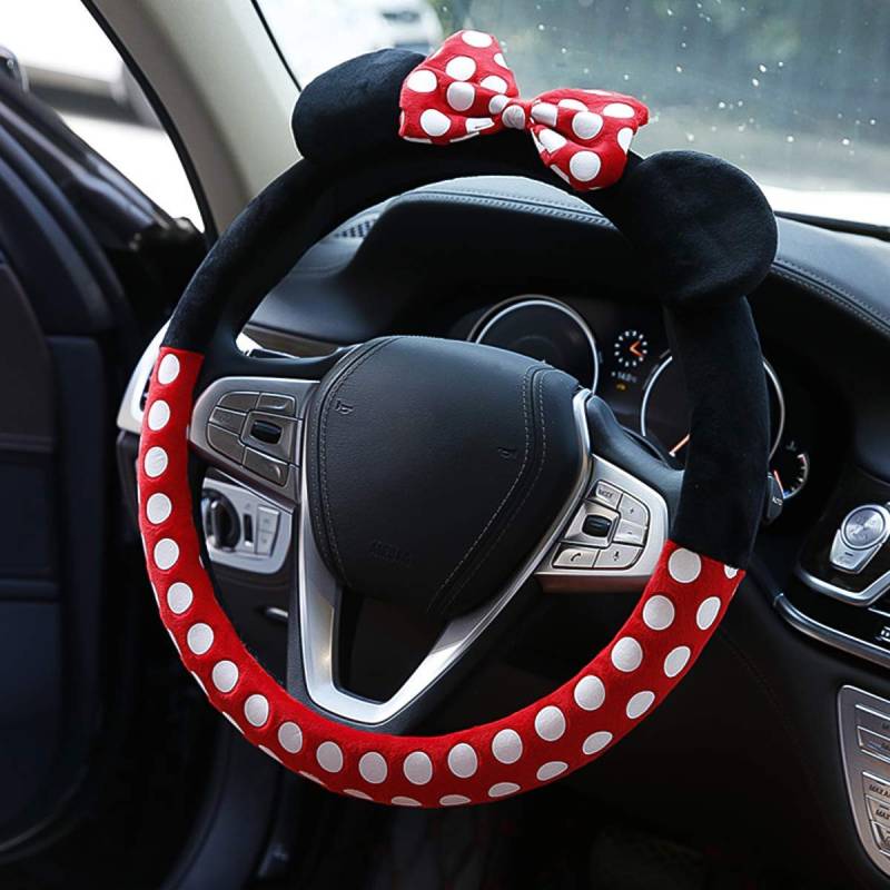 tuan Universeller Auto-Lenkradbezug, süßes Maus-Styling, Rutschfester Au-to-Lenkradschutz, 15 Zoll/ 38 cm, aus weichem Flanell, für Damen und Mädchen, Auto-Dekorationszubehör von tuan