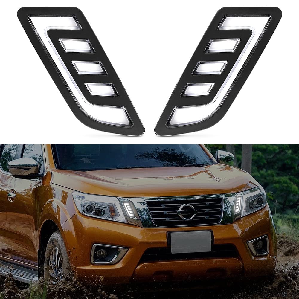 TUNEZ® Grill Gitter Weißes LED-Tagfahrlicht Kompatibel mit Navara D23 NP300 Weißes LED-Tagfahrlichtpaar 2015 2016 2017 2018 2019 von tunez