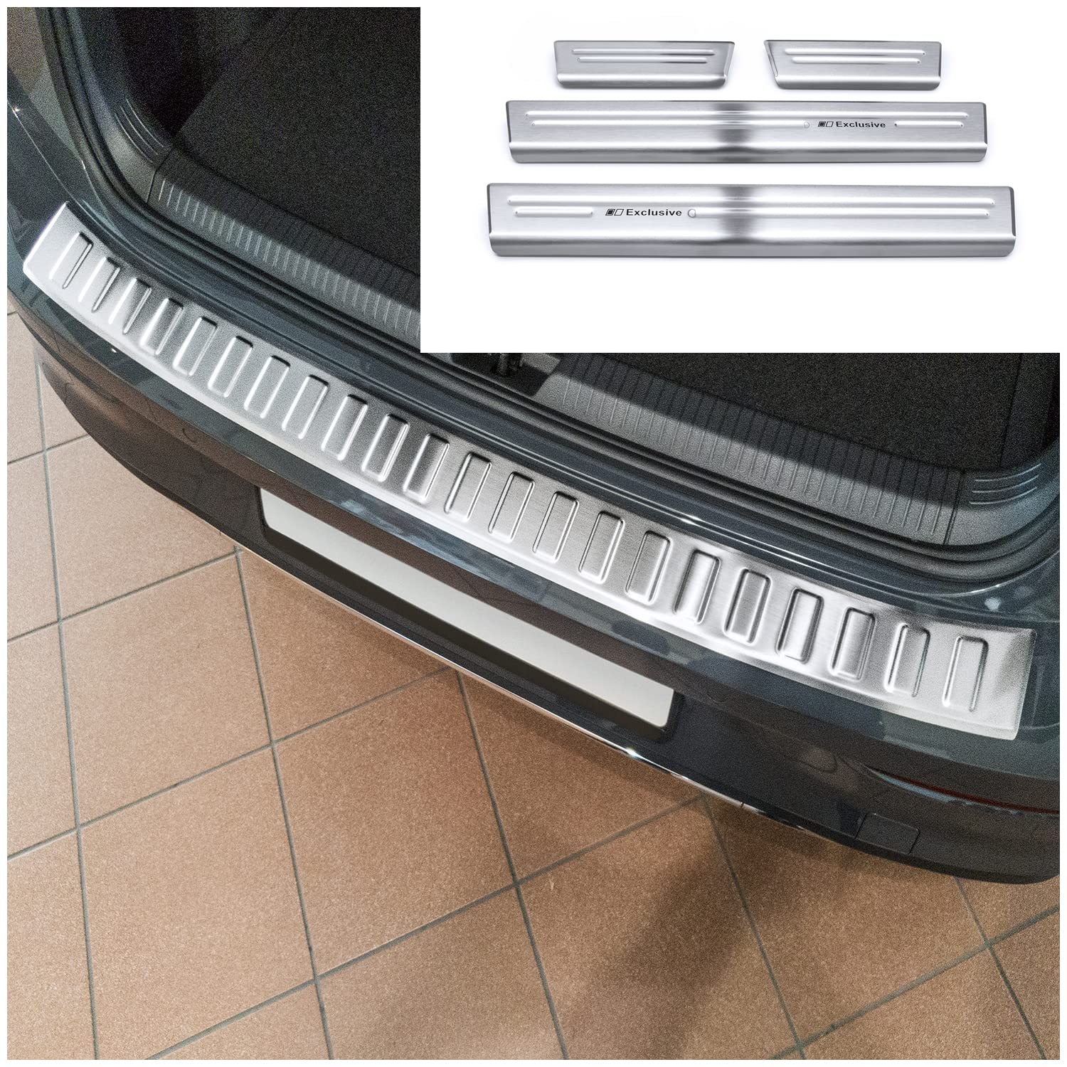 tuning-art L387-XF515-1 Ladekantenschutz und Einstiegsleisten für VW Golf 8 Limo 2019-, Farbe:Silber von tuning-art
