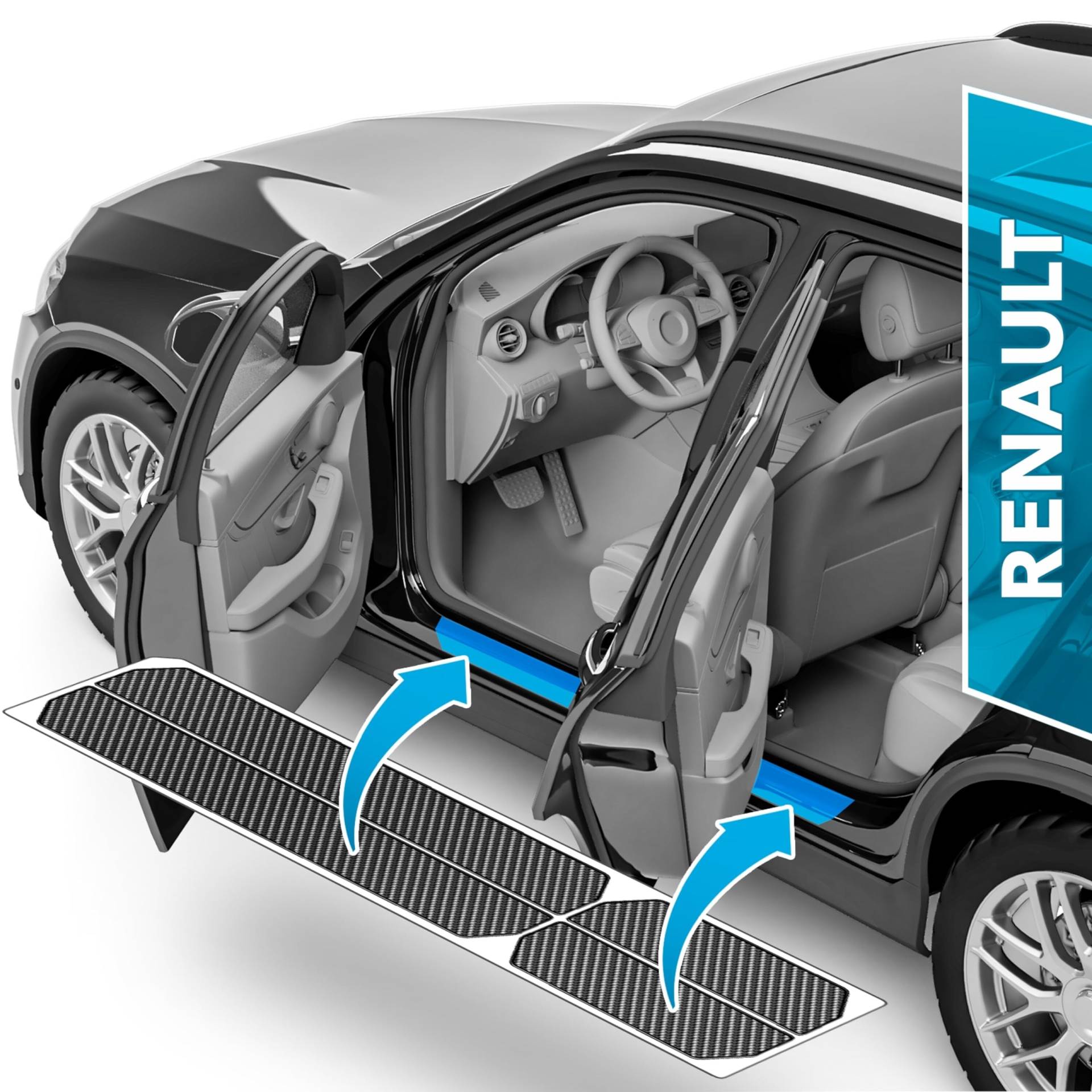 Auto Einstiegsleisten Schutz für Renault Clio 5 (V) I 2019-2024 - Schutzfolie Autotür Zubehör Zierleisten Lackschutzfolie Carbon Schwarz von uProtect