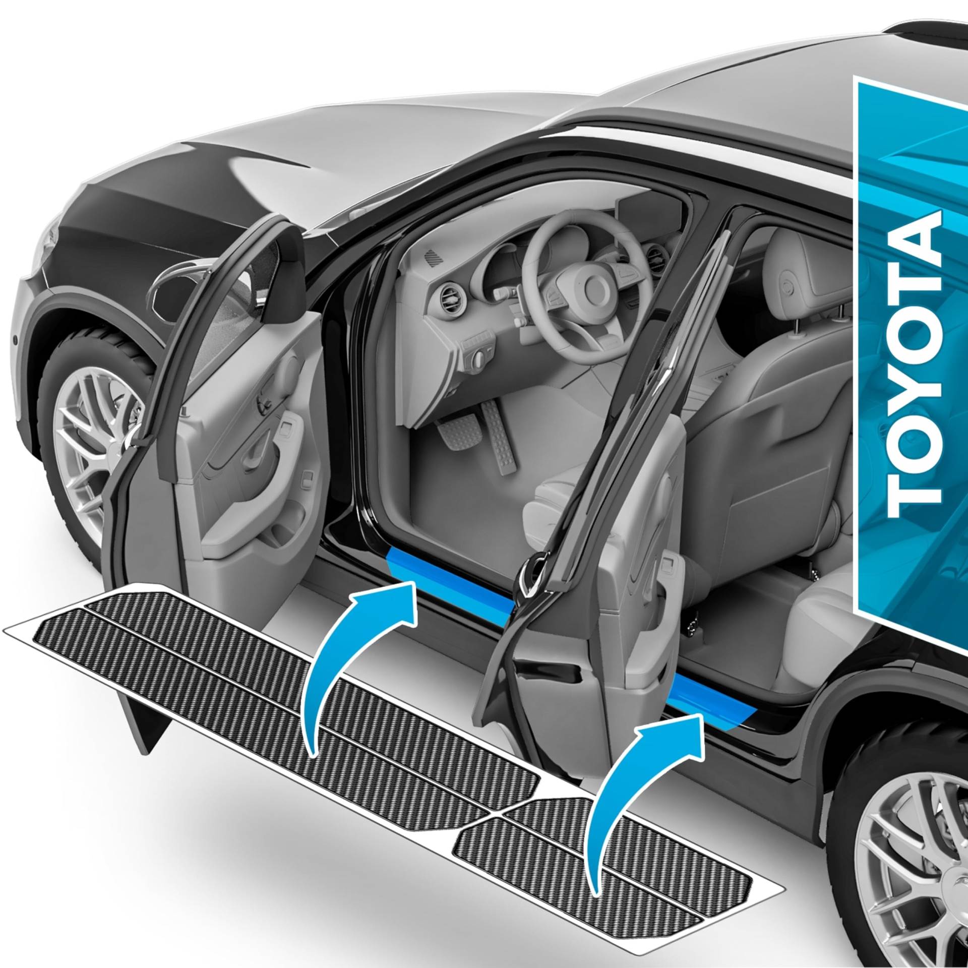 Auto Einstiegsleisten Schutz für Toyota Yaris 4 (IV) XP21 I 2020-2024 - Schutzfolie Autotür Zubehör Zierleisten Lackschutzfolie Carbon Schwarz von uProtect