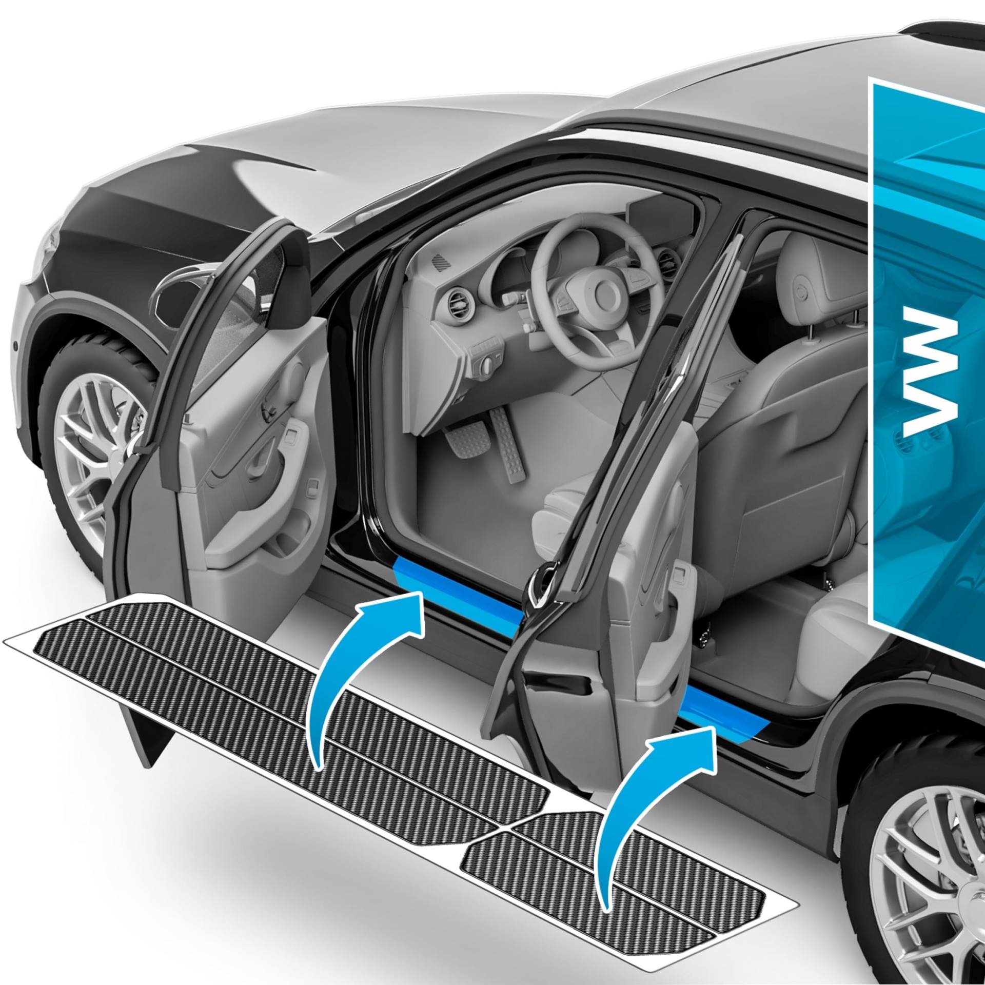 Auto Einstiegsleisten Schutz für VW Caddy 5 (V) SB I 2020-2024 - Schutzfolie Autotür Zubehör Zierleisten Lackschutzfolie Carbon Schwarz von uProtect