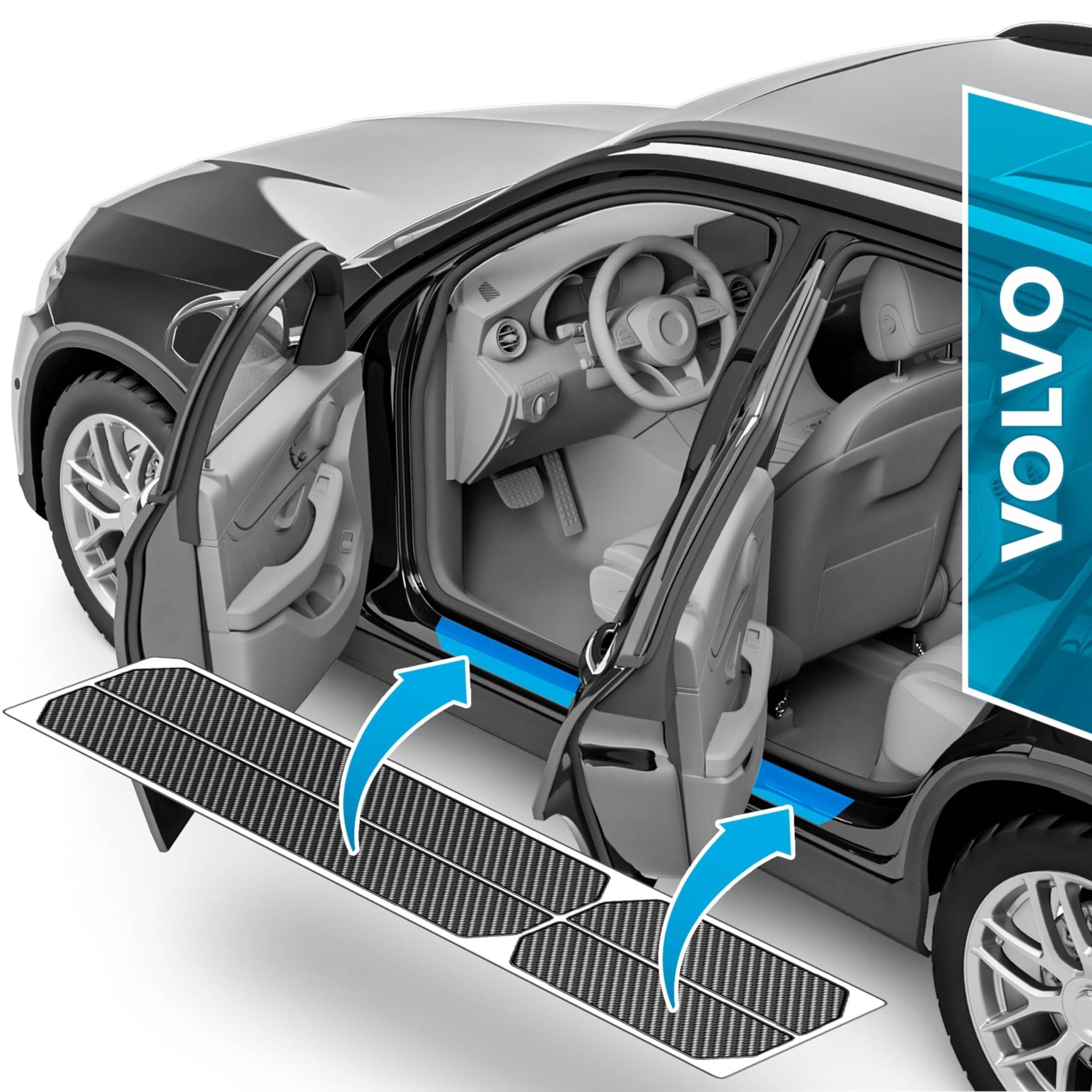 Auto Einstiegsleisten Schutz für Volvo V60 2 (II) 225/227 I 2018-2024 - Schutzfolie Autotür Zubehör Zierleisten Lackschutzfolie Carbon Schwarz von uProtect
