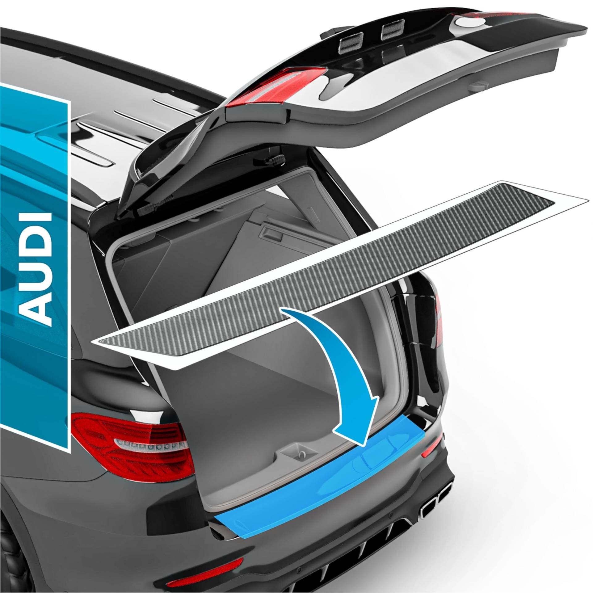 Auto Ladekantenschutz Folie für Audi A5 Cabrio 2 (II) F5 I 2016-2024 - Stoßstangenschutz, Kratzschutz, Lackschutzfolie - Carbon Optik Selbstklebend von uProtect