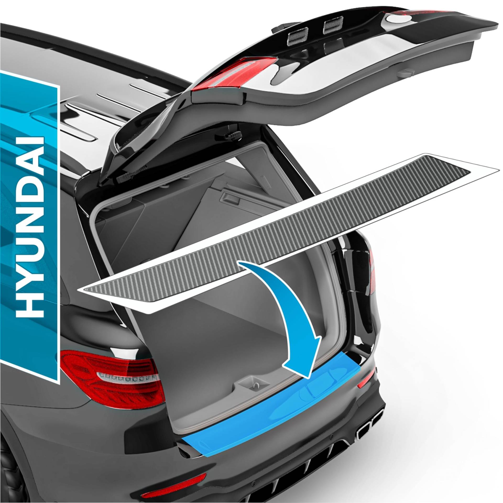 Auto Ladekantenschutz Folie für Hyundai Tucson 3 (III) TL I 2018-2020 - Stoßstangenschutz, Kratzschutz, Lackschutzfolie - Carbon Optik Selbstklebend von uProtect