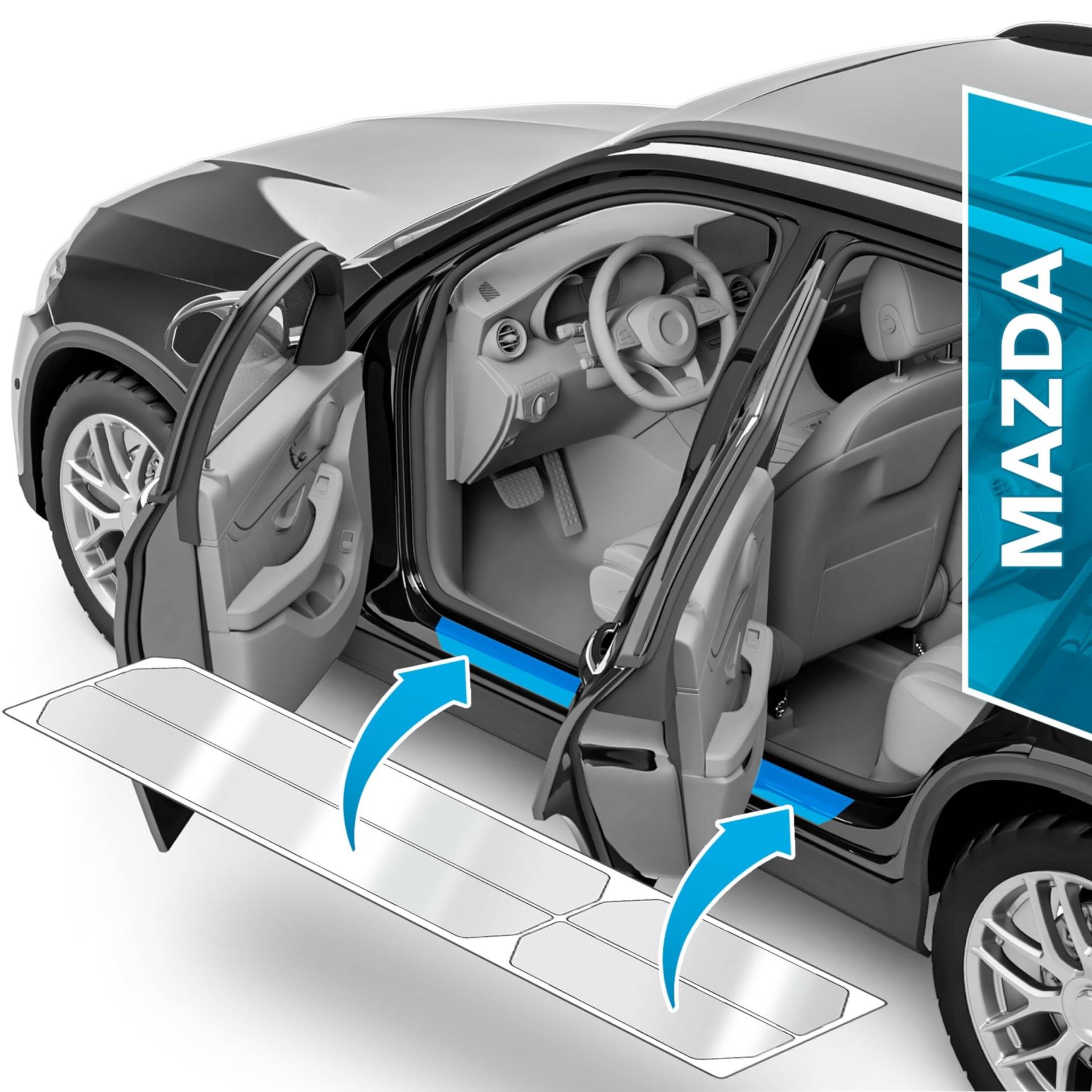 Auto Einstiegsleisten Schutz für Mazda CX-30 1 (I) DM I 2019-2024 - Schutzfolie Autotür Zubehör Zierleisten Lackschutzfolie Transparent von uProtect
