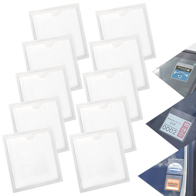 Parkscheinhalter für Auto, 10 Stück Selbstklebend Transparent Parkschein Halter Parkscheinhalter für Windschutzscheibe Schutzhülle Tickethalter Kfz Halterung fürs Parkausweis fürs Auto Van(4.13inch) von ueslwser