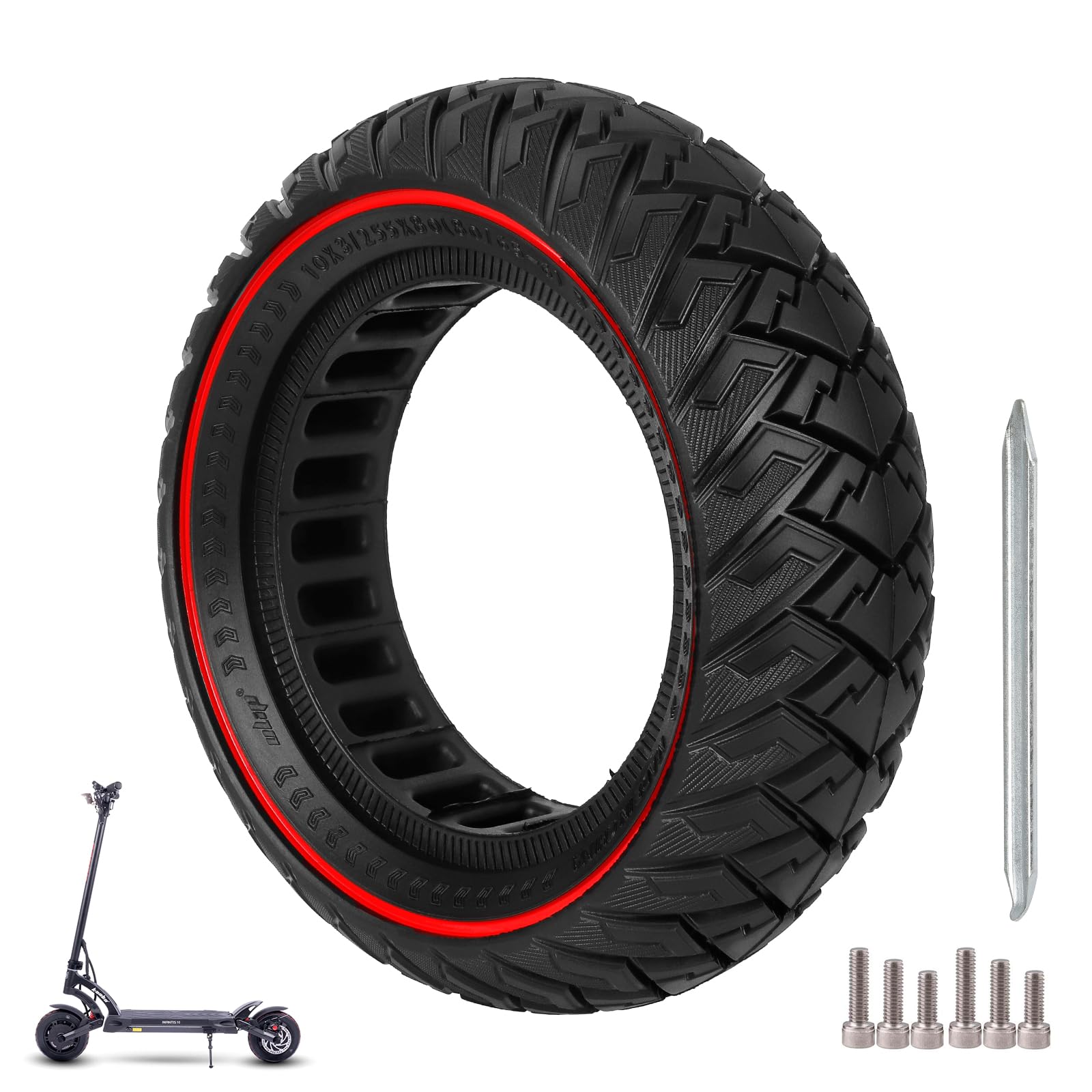 Ulip 10 x 3/255 x 80 (80/65-6) Reifen für Elektroroller, 10 Zoll, Ersatzreifen, vorne oder hinten, fester Reifen, Rot von ulip