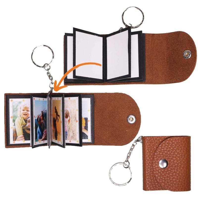 Mini-Fotoalbum mit Schlüsselanhänger, DIY Kleines, benutzerdefiniertes Leder-Fotogedächtnis, Schlüsselring Bild Schlüsselanhänger, Personalized Kleines Taschen Foto-Schlüssel Zubehör für Familie,Paare von uniqicon