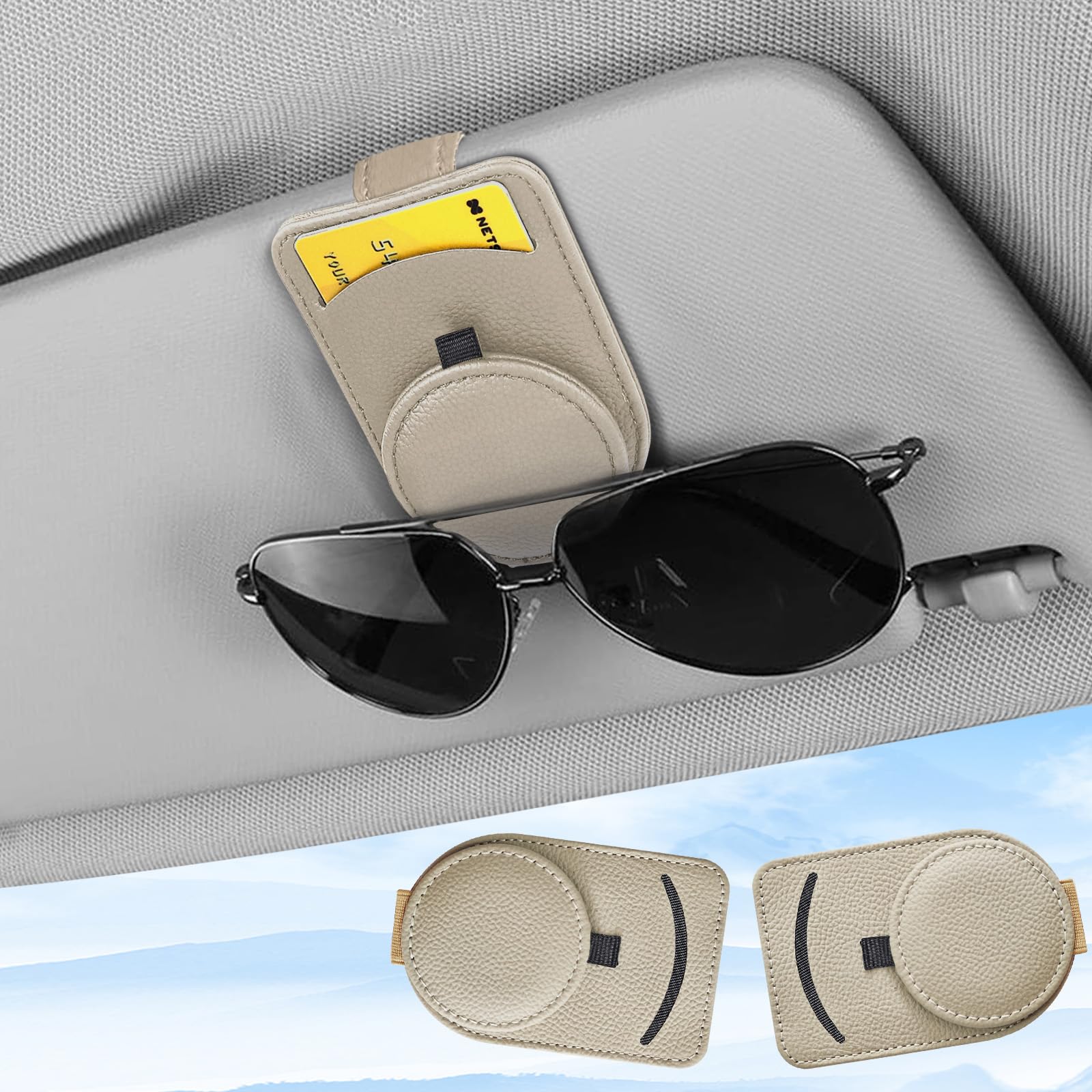 upbeat Brillenhalter für Auto Sonnenblende, Auto Sonnenbrillenhalter, Leder Auto Multifunktionaler Aufbewahrungsclip, Sonnenbrillen Halterung für Auto, Auto Visier Zubehör Karten Clip, 2 Pack (Beige) upbeat Brillenhalter für Auto Sonnenblende, Auto Sonnenbrillenhalter, Leder Auto Multifunktionaler Aufbewahrungsclip, Sonnenbrillen Halterung für Auto, Auto Visier Zubehör Karten Clip, 2 Pack (Beige) von upbeat