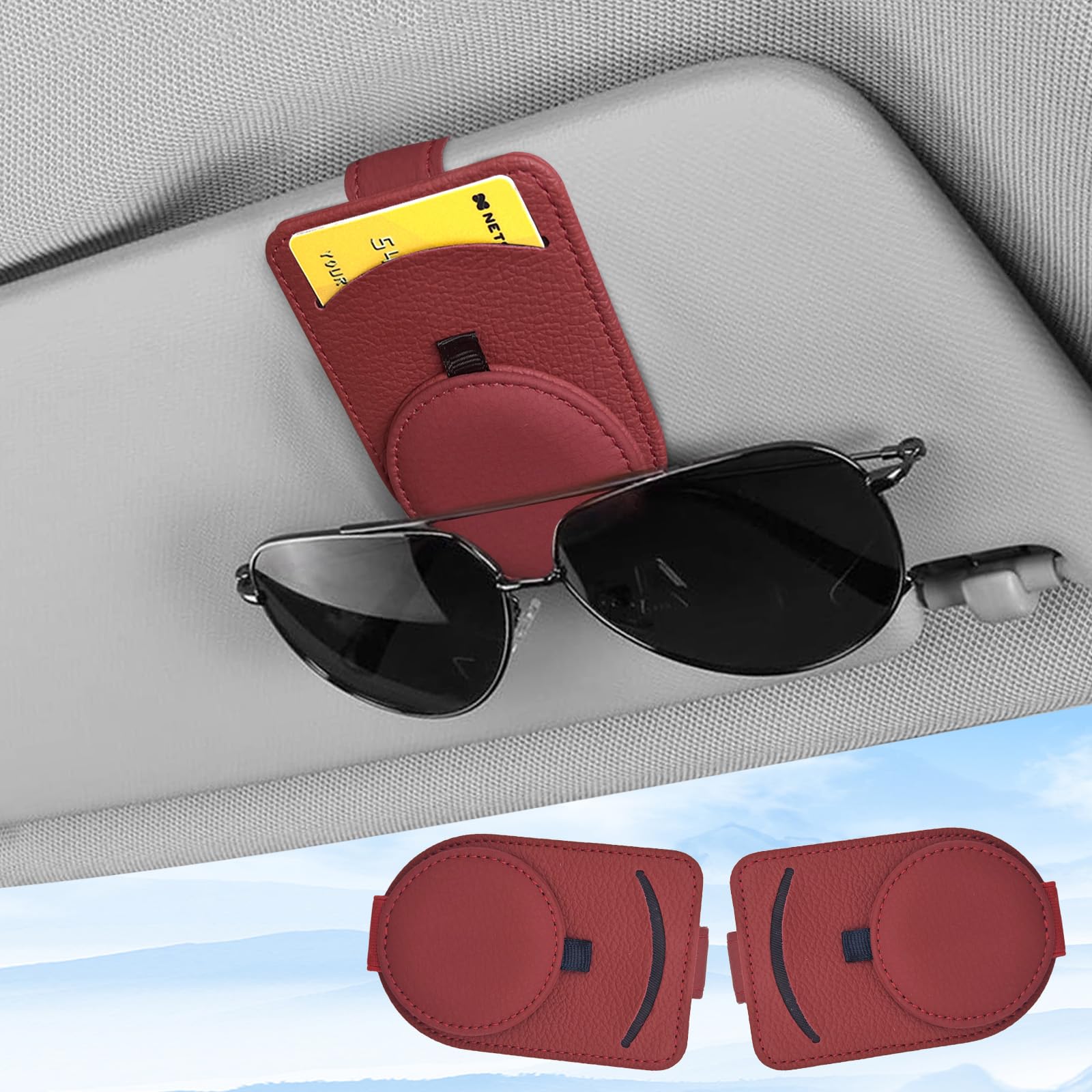 upbeat Brillenhalter für Auto Sonnenblende, Auto Sonnenbrillenhalter, Leder Auto Multifunktionaler Aufbewahrungsclip, Sonnenbrillen Halterung für Auto, Auto Visier Zubehör Karten Clip, 2 Pack (Rot) upbeat Brillenhalter für Auto Sonnenblende, Auto Sonnenbrillenhalter, Leder Auto Multifunktionaler Aufbewahrungsclip, Sonnenbrillen Halterung für Auto, Auto Visier Zubehör Karten Clip, 2 Pack (Rot) von upbeat