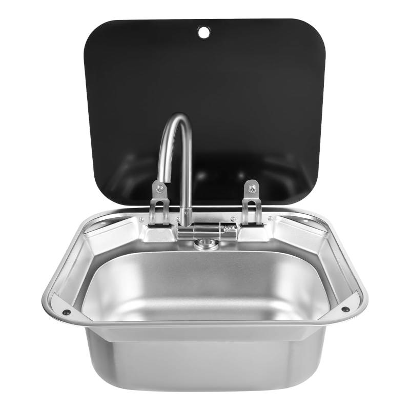 ureggvbu RV Camping Spüle Bausatz Wohnmobil Spülbecken Edelstahl Bausatz Handwaschbecken rechteckig mit Wasserhahn Camping Waschbecken für RV Caravan Camper Küche, Bars, Cafés, 41 x 36,5 x 16 cm von ureggvbu