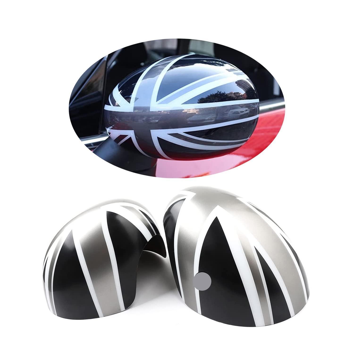 MINI Seitenspiegelkappen Abdeckungen, Autotür Seitenspiegelabdeckungen Für Mini Cooper One/D/SD/S/JCW Serie F F54 F55 F56 F57 F60 2014–2019.6(Union Jack Grau, F-Serie mit Lichtloch) von uvcany