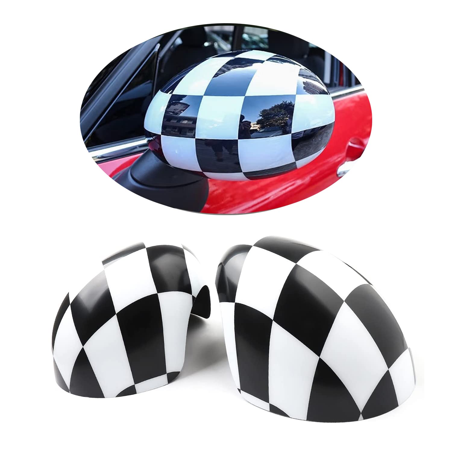 MINI Seitenspiegelkappen Abdeckungen, Autotür Seitenspiegelabdeckungen Für Mini Cooper One/D/SD/S/JCW Serie F F54 F55 F56 F57 F60 2014–2019.6 (kariert, F-Serie Kein Lichtloch) von uvcany