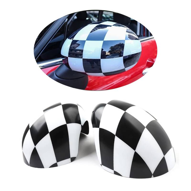 MINI Seitenspiegelkappen Abdeckungen, Autotür Seitenspiegelabdeckungen Für Mini Cooper One/D/SD/S/JCW Serie F F54 F55 F56 F57 F60 2014–2019.6 (kariert, F-Serie Kein Lichtloch) von uvcany