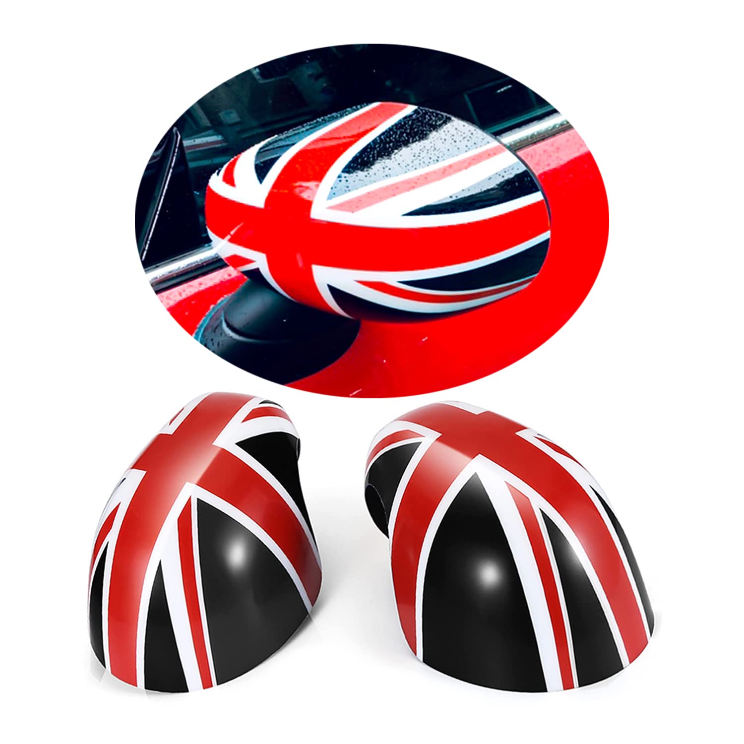 MINI Seitenspiegelkappen Abdeckungen, Autotür Seitenspiegelabdeckungen Für Mini Cooper One/D/SD/S/JCW Serie F F54 F55 F56 F57 F60 2020-2022(Union Jack Schwarz, F-Serie Kein Lichtloch) von uvcany