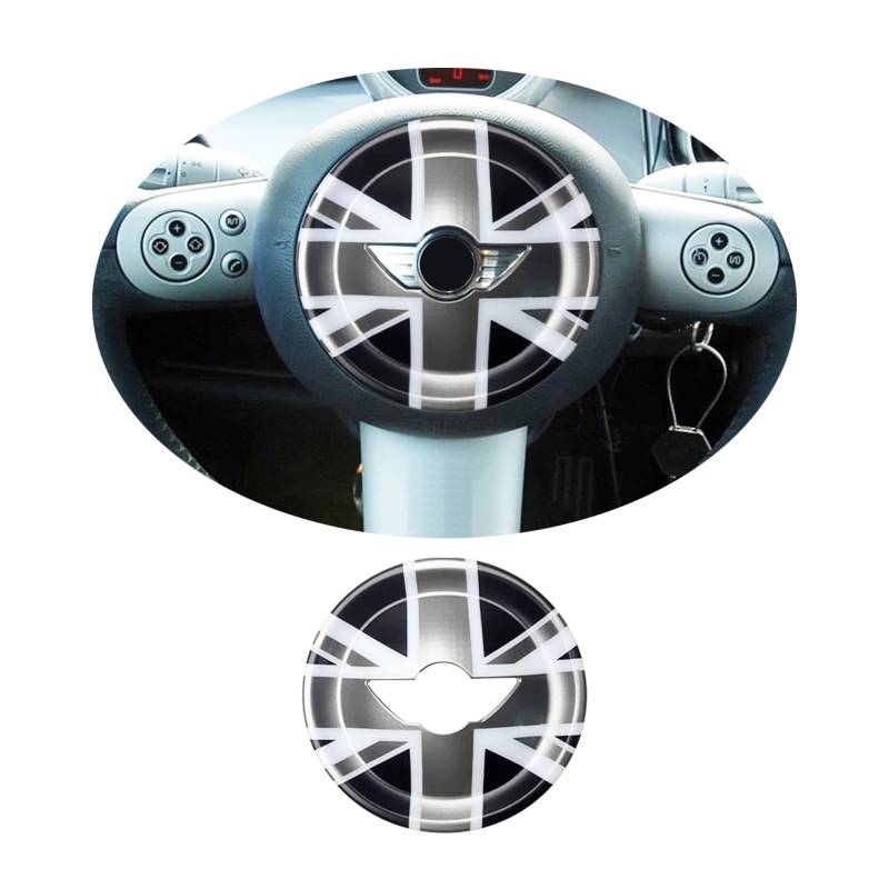 Mini R50 R52 R53 Aufkleber Lenkrad, Lenkrad Tasten Aufkleber für Mini Cooper One/S/JCW R Serie R50 R52 R53 2002-2006(Union Jack Grau) von uvcany