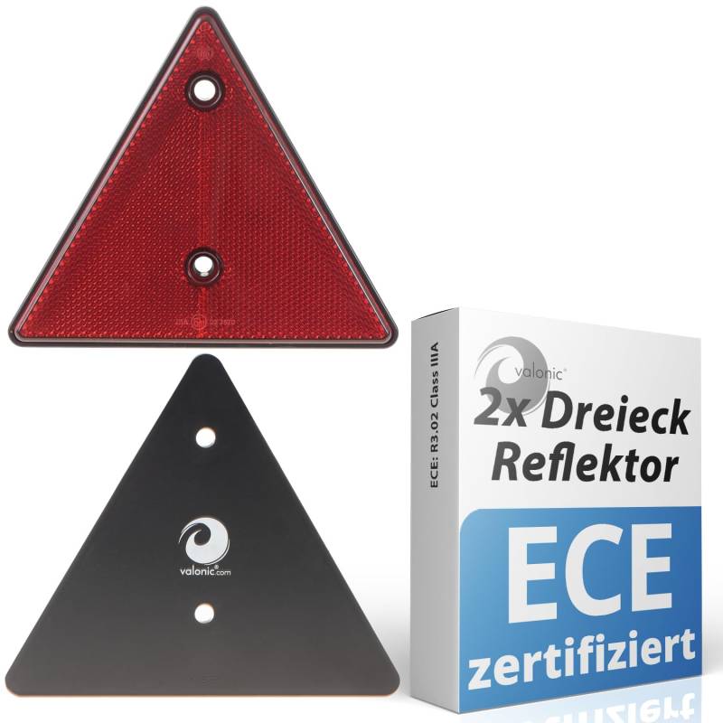 valonic Dreieck Rückstrahler, 2 Stück - zertifiziert nach ECE: R3.02 Class IIIA (für Strassenverkehr)- 15cm - Reflektor für Anhänger - rot - keine Schrauben enthalten von valonic