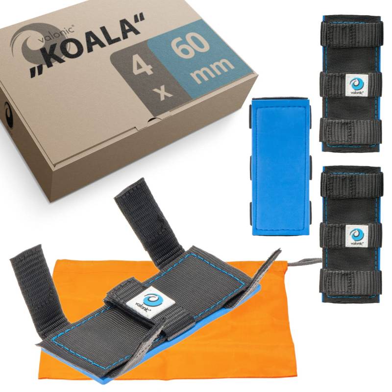 valonic Koala - 4X Kantenschoner für Spanngurt - Neopren Pad Polster, Kantenschutz Set mit Klettverschluss - für SUP, Kajak - Gurtbreiten bis 60mm, Aufbewahrungsbeutel, Felgenschutz von valonic