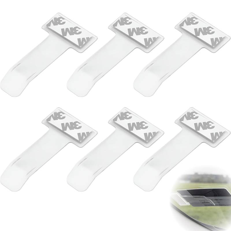 vcsjw 6 Stück Ticket Halterung Auto,Windschutzscheibe Kartenhalter,Transparente Auto Halter Clip,Parkscheinhalter Windschutzscheibe,Parkscheinhalter Clip,Selbstklebend Tickets Clips, Für Parkschein von vcsjw