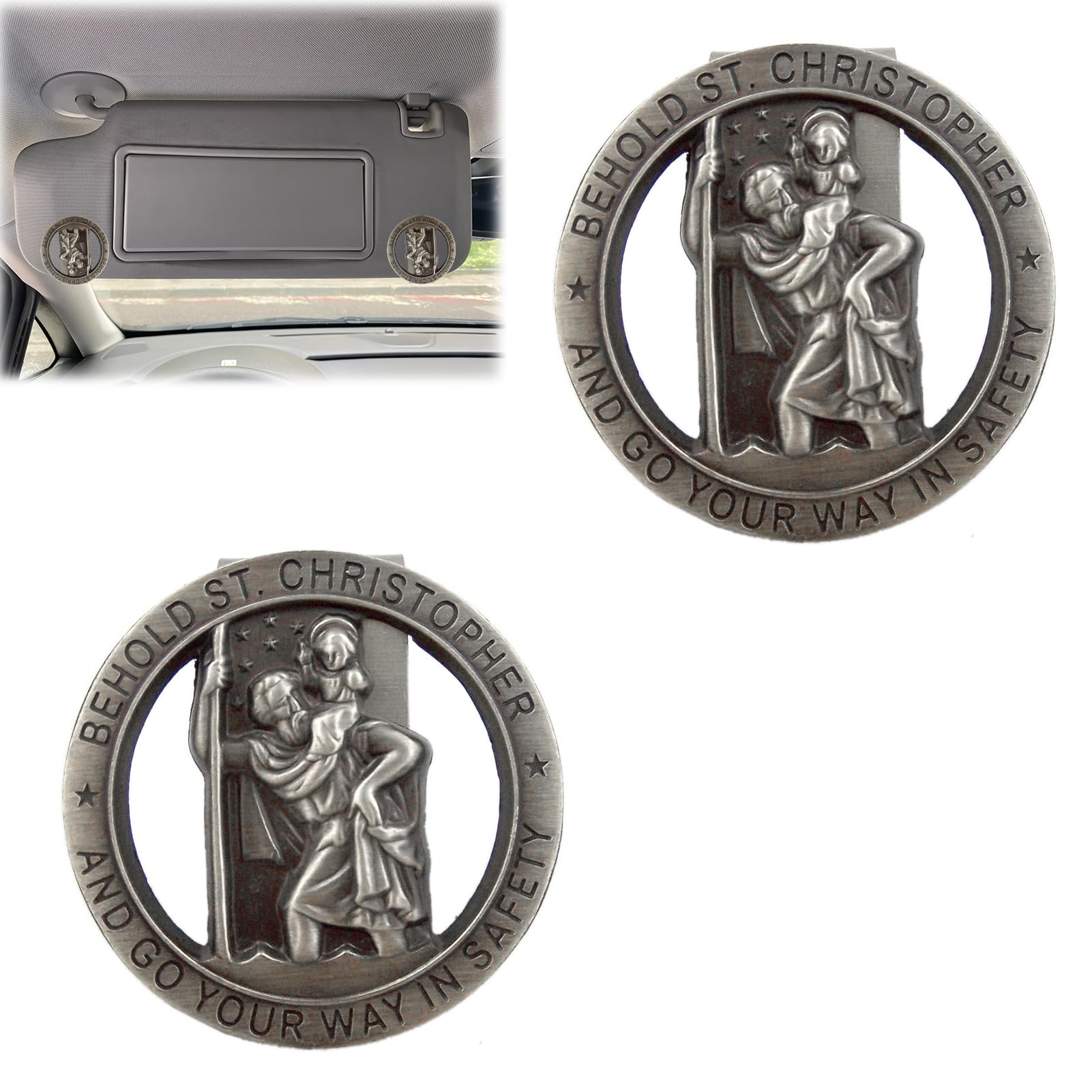 vcsjw Christopherus Auto Medaille,Heiliger Christophorus Auto Medaille 2 Stück,Auto Saint Christopher Visierclip Runde St Christopher Medaille Abzeichen Clip,Beschütze Uns und komm sicher nach Hause vcsjw Christopherus Auto Medaille,Heiliger Christophorus Auto Medaille 2 Stück,Auto Saint Christopher Visierclip Runde St Christopher Medaille Abzeichen Clip,Beschütze Uns und komm sicher nach Hause von vcsjw