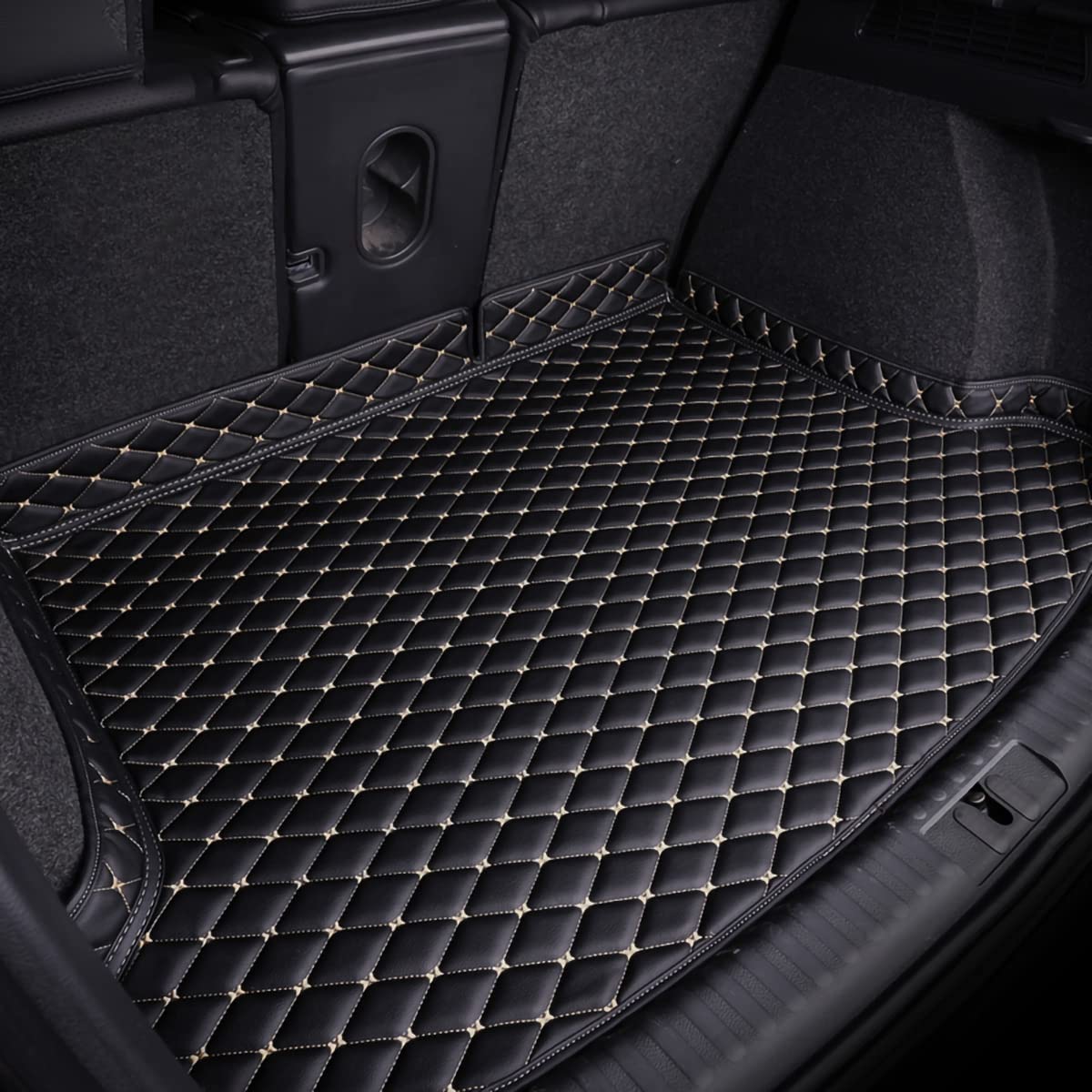 Auto Kofferraumwanne für Mini Clubman 2021-2023, mit Seitenschutz Kofferraummatte rutschfest Kratzfestem Wasserdicht Kofferraum Schutzmatte,Black-beige von vebia