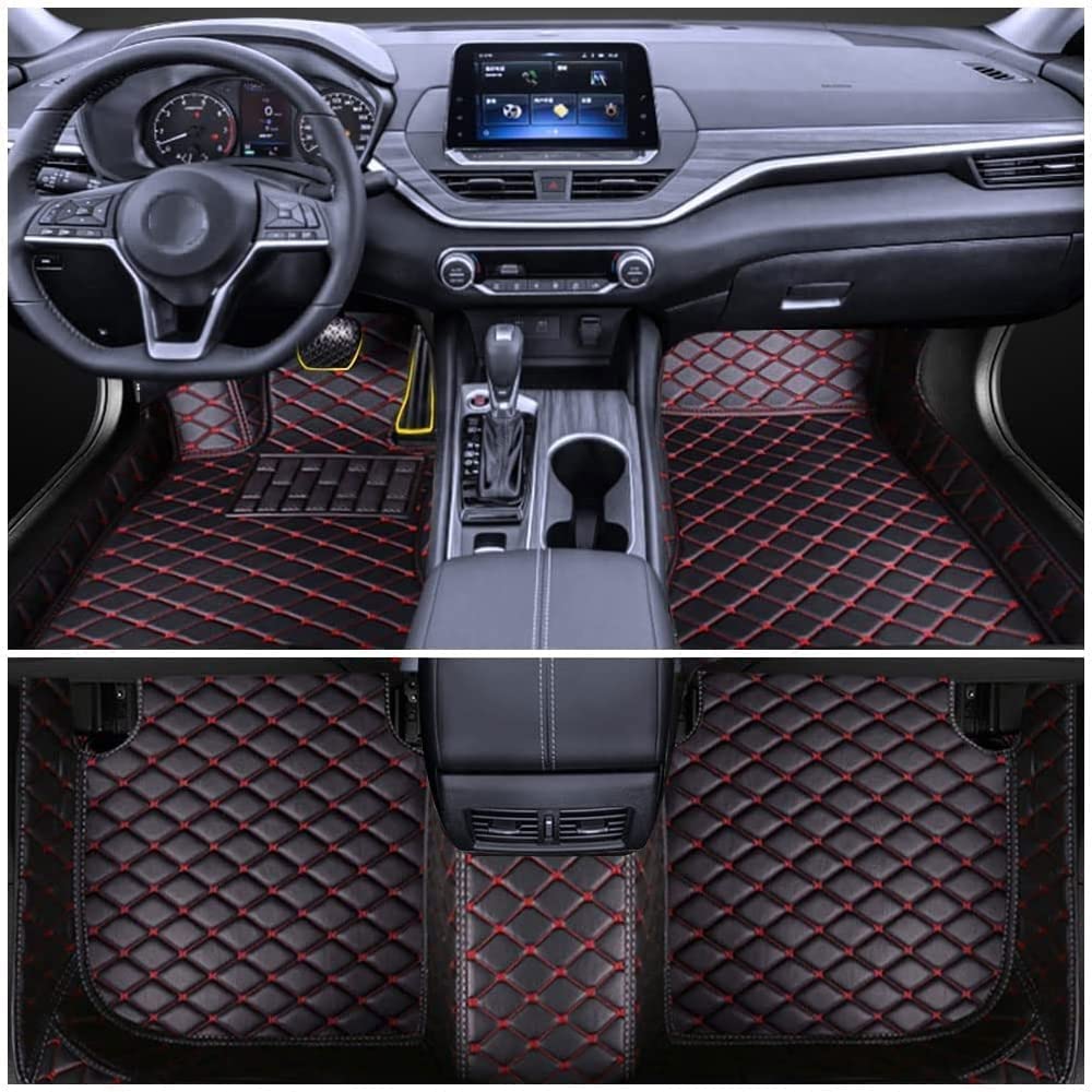 Leder Fußmatten Autoteppich für Honda CRV 2012-2016, Allwetter Wasserdichter rutschfeste Automatten Vollständige Abdeckung Schutzmatte,Black-red von vebia