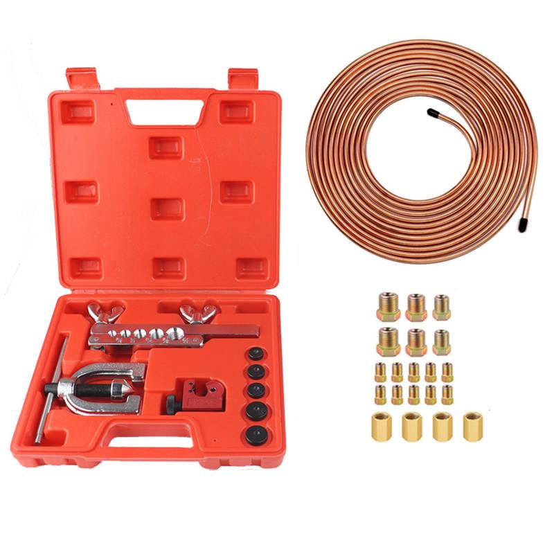 veco chajor Bördelgeräte für bremsleitungen, universal Flaring Tool kit für hydraulische bremssysteme, 7.62m kupferlegierung bremsleitung, mehrgrößenadapter +Blauer rohrbieger von veco chajor
