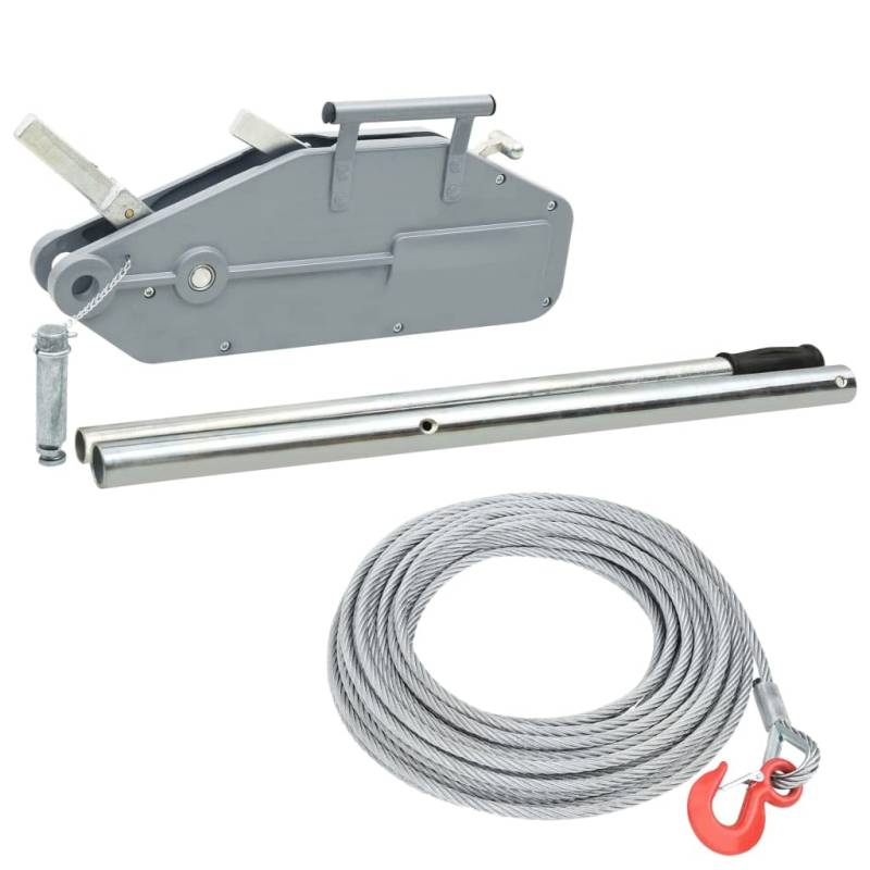 vidaXL Seilzug mit 20m Seil Haken mit Sicherheitsverriegelung Greifzug Seilwinde Offroad Winde Forstseilwinde 1600kg Aluminium Stahl von vidaXL