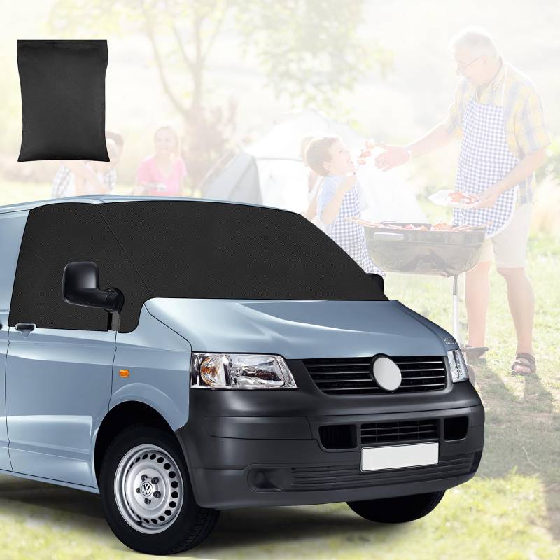 VIRIECH Auto Windschutzscheibenabdeckung für T5, 600D Oxford, Faltbare Frontscheibenabdeckung Winter Sommer, Scheibenfrostschutz Sonnenschutzabdeckung für V-W Wohnmobile und Vans von viriech