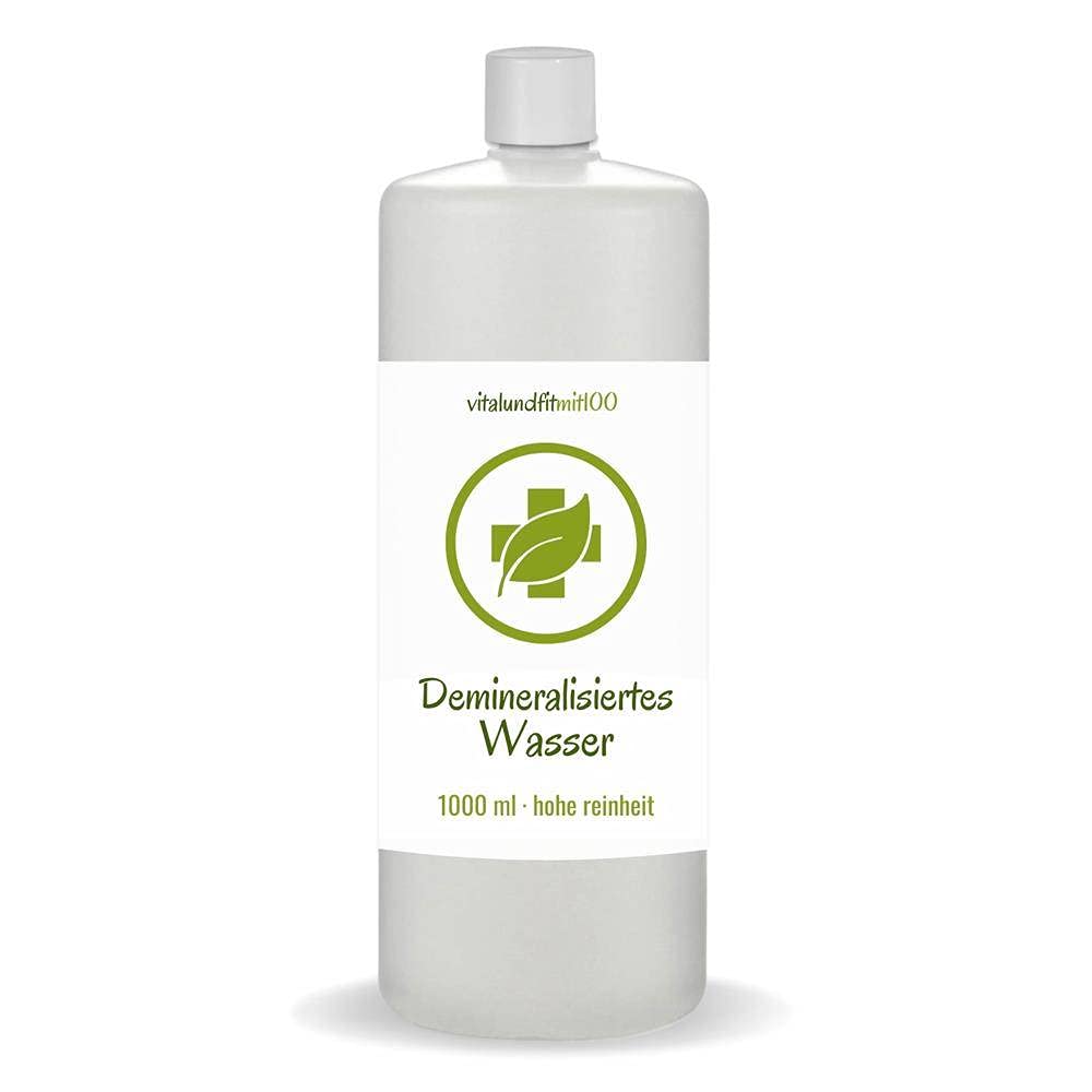 vitalundfitmit100 Demineralisiertes Wasser 1000 ml - Reinstwasser in Einer speziellen HDPE Flasche - geeignet für industrielle und wissenschaftliche Zwecke - für Privathaushalt (Dampfbügeleisen) von vitalundfitmit100