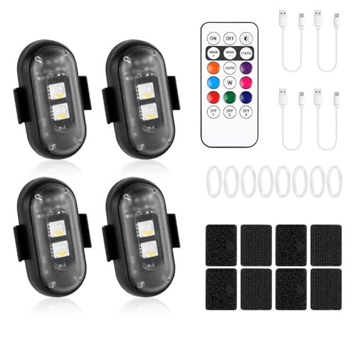 vsshe Kabellose LED Lichter Auto, 4 Stk LED Blitzlicht Auto, 8 Farben Wasserdicht Blitzlicht mit Fernbedienung, USB Aufladung Antikollisionslichter Strobe für Motorrad, Autos, Fahrrad, RC-Drohne vsshe Kabellose LED Lichter Auto, 4 Stk LED Blitzlicht Auto, 8 Farben Wasserdicht Blitzlicht mit Fernbedienung, USB Aufladung Antikollisionslichter Strobe für Motorrad, Autos, Fahrrad, RC-Drohne von vsshe