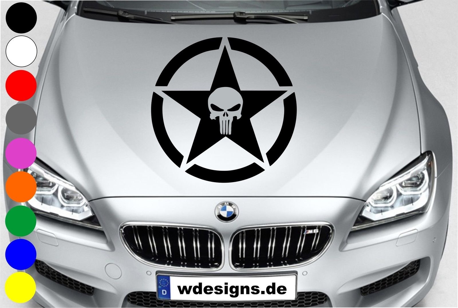 wDesigns Autoaufkleber The Punisher Totenkopf Stern Star Skull Aufkleber Motorhaube wDesigns Autoaufkleber The Punisher Totenkopf Stern Star Skull Aufkleber Motorhaube von wDesigns