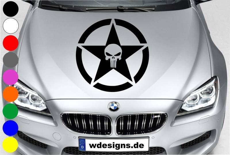 wDesigns Autoaufkleber The Punisher Totenkopf Stern Star Skull Aufkleber Motorhaube von wDesigns