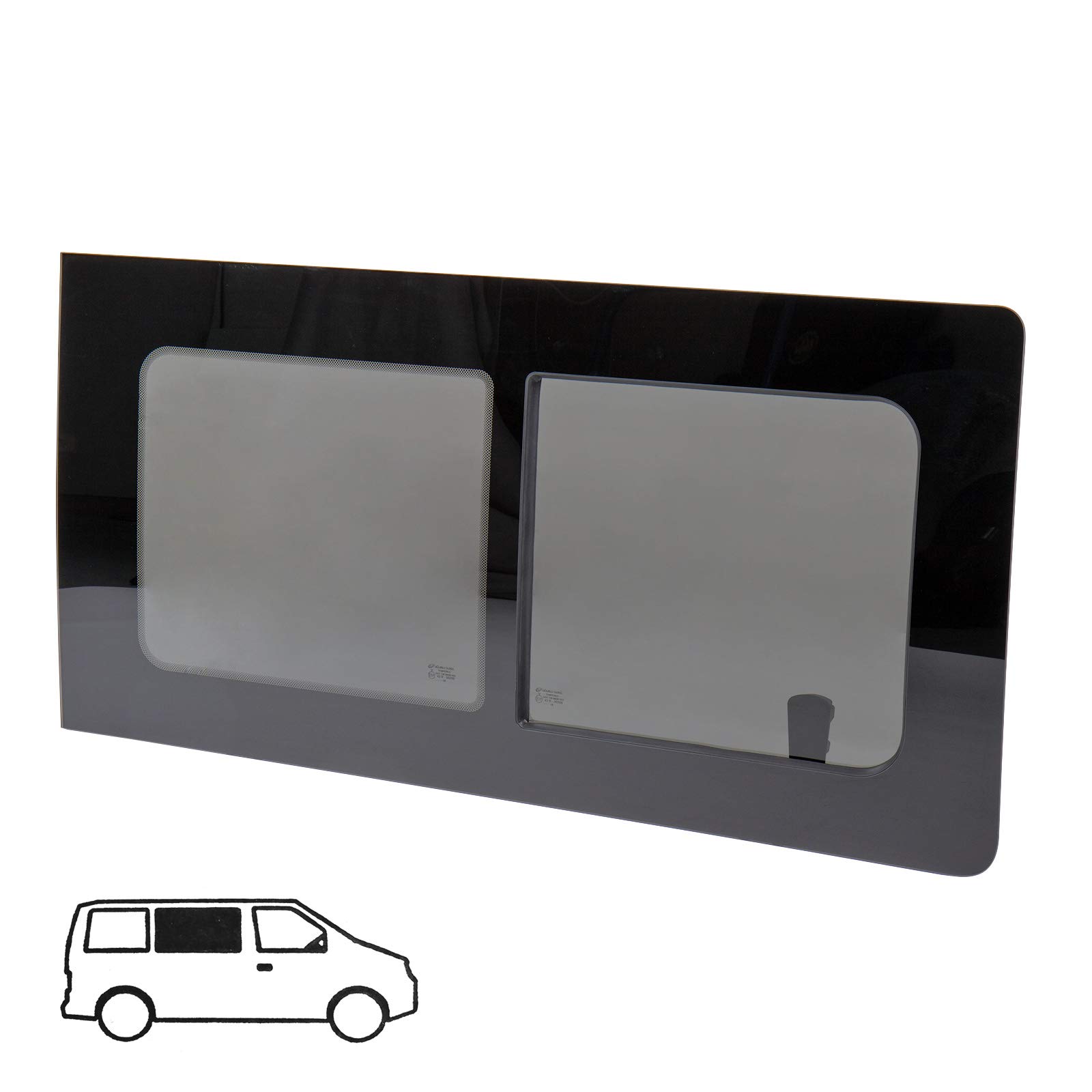 Schiebefenster Glasfenster passend für VW T5 / T6 rechts, Echtglas 113 x 58 cm Schiebefenster Glasfenster passend für VW T5 / T6 rechts, Echtglas 113 x 58 cm von wamovo