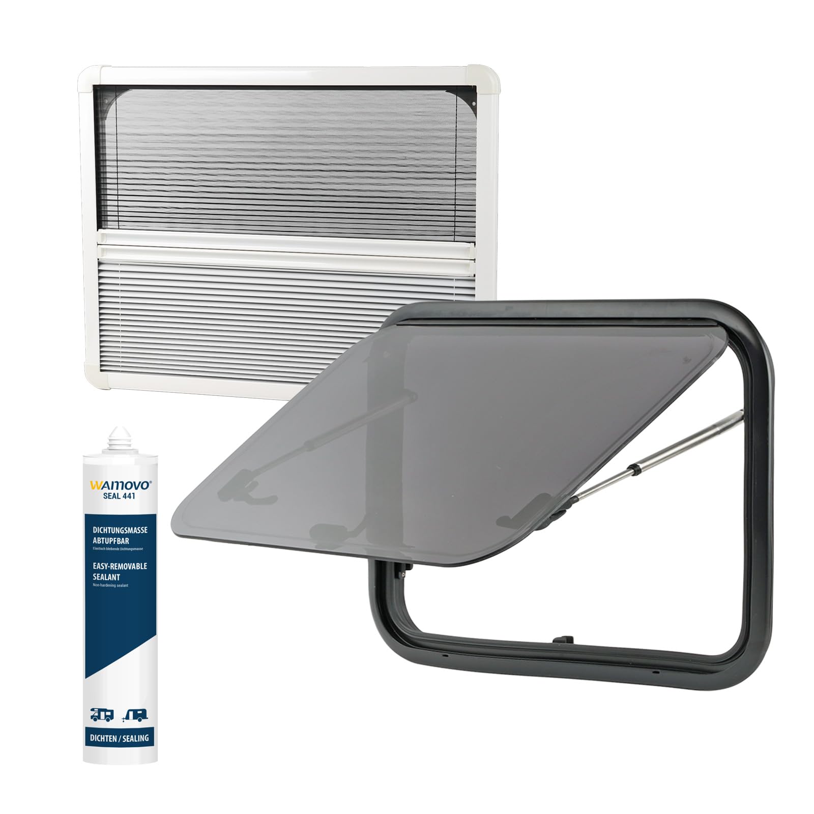 Set Ausstellfenster RW Compact 700 x 400 inkl. Verdunklung und Insektenschutz Set Ausstellfenster RW Compact 700 x 400 inkl. Verdunklung und Insektenschutz von wamovo