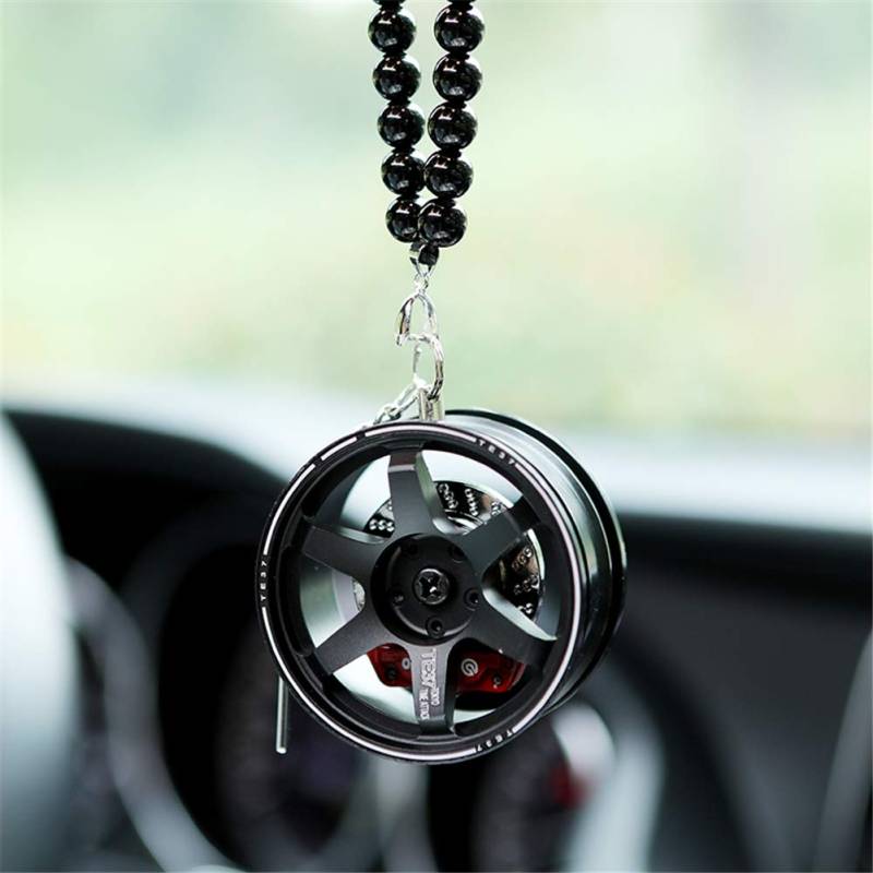 Auto hängen reifen stil aluminium auto felge mit perle anhänger kette schlüsselanhänger spiegel anhänger auto ring, schwarz von wangjian&