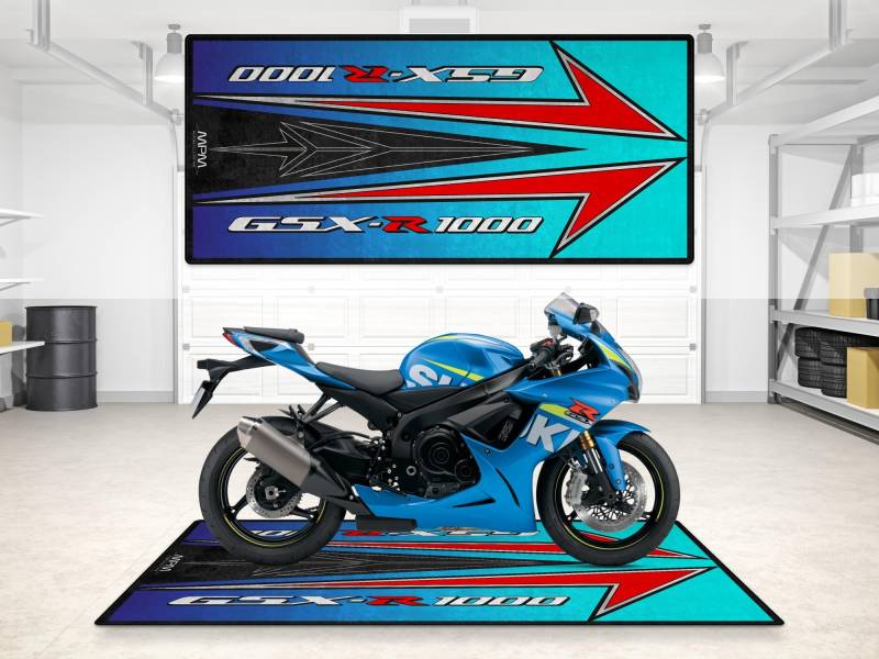 wibeart MPM Motorradmatte für GSX-R1000 – waschbare, rutschfeste, öl- und wasserfeste Parkmatte für Garage, Ausstellungsraum und Werkstatt | Größe 1: 86.6 x 39.4/220 x 100 cm von wibeart