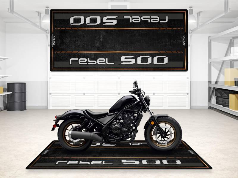wibeart MPM Motorradmatte für Rebel 500 Phantom, waschbar, rutschfest, öl- und wasserabweisend, Parkmatte für Garage, Ausstellungsraum, Werkst | Perlschwarz - Größe 1: 86.6 x 39.4/220 x 100 cm von wibeart