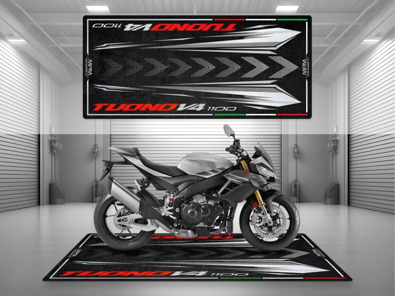 wibeart MPM Motorradmatte für Aprilia Tuono V4 1100 – MM4152 | Haigrau - Größe 2: 102 x 47/260 x 120 cm von wibeart