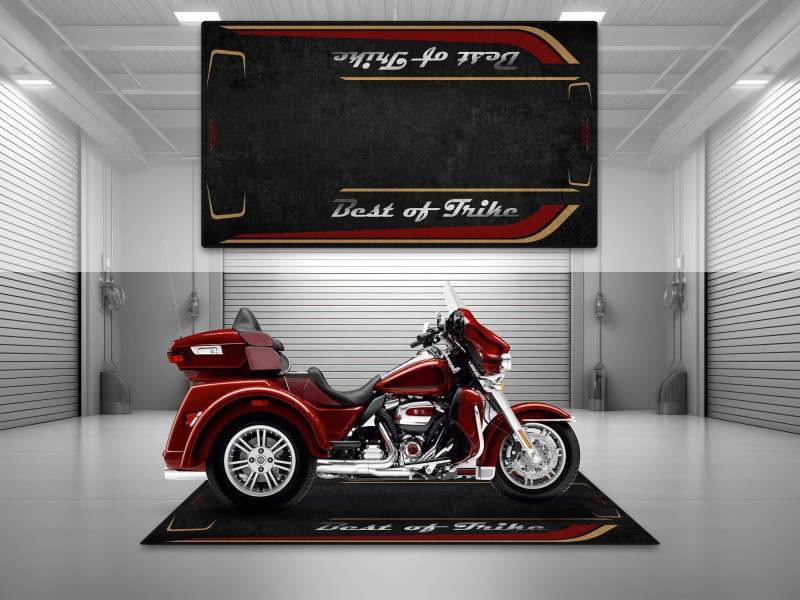 wibeart MPM Motorradmatte für Best of Trike, waschbar, rutschfest, öl- und wasserabweisend, Parkmatte für Garage, Ausstellungsraum, | Heirloom Red Fade - Sondergröße: 110.2 x 63/280 x 160 cm von wibeart