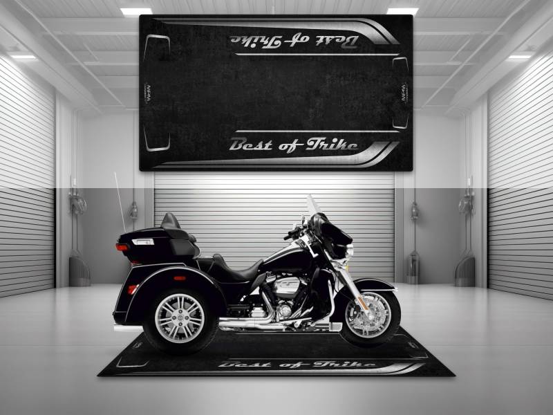 wibeart MPM Motorradmatte für Best of Trike, waschbar, rutschfest, öl- und wasserabweisend, Parkmatte für Garage, Ausstellungsraum, | Lebendiges Schwarz - Sondergröße: 110.2 x 63/280 x 160 cm von wibeart