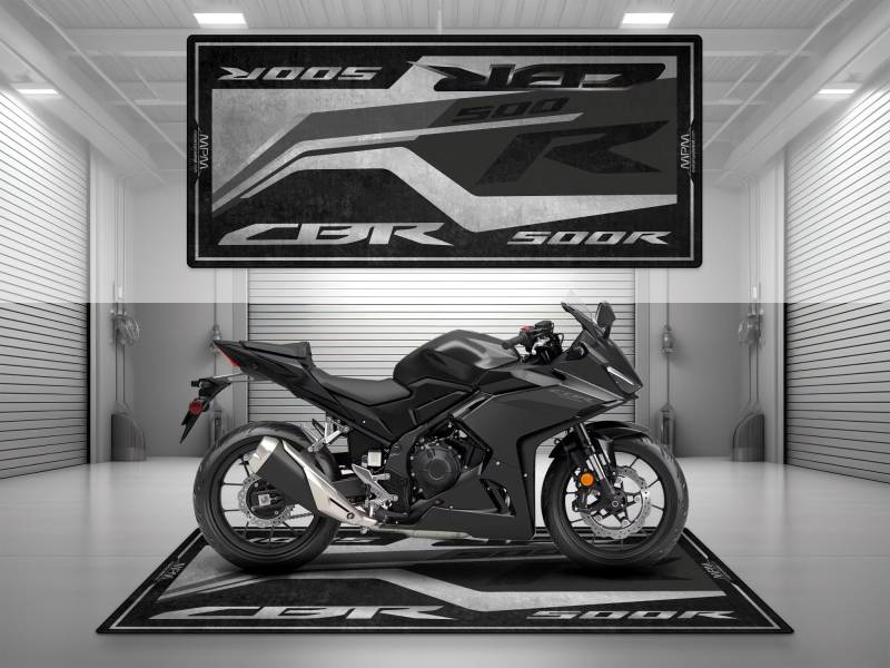 wibeart MPM Motorradmatte für CBR500R, waschbar, rutschfest, öl- und wasserabweisend, Parkmatte für Garage, Ausstellungsraum, Werkstatt | Mattschwarz Metallic - Größe 2: 102 x 47/260 x 120 cm von wibeart