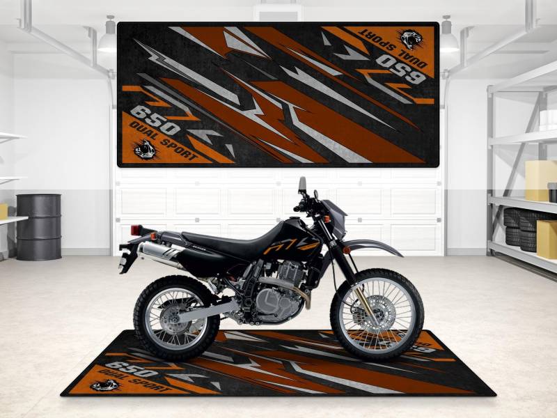 wibeart MPM Motorradmatte für DR650S, waschbar, rutschfest, öl- und wasserabweisend, Parkmatte für Garage, Ausstellungsraum, | Solides Schwarz & Eisengrau - Größe 2: 102 x 47/260 x 120 cm von wibeart