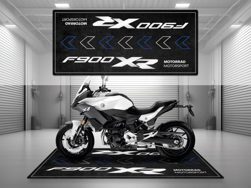 wibeart MPM Motorradmatte für King of F900 XR, waschbar, rutschfest, öl- und wasserabweisend, Parkmatte für Garage, Ausstellungsraum, Werkstatt | Hellweiß - Größe 2: 102 x 47/260 x 120 cm von wibeart