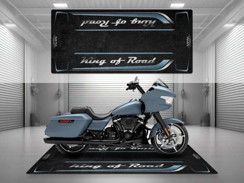 wibeart MPM Motorradmatte für King of Road, waschbar, rutschfest, öl- und wasserabweisend, Parkmatte für Garage, Ausstellungsraum, Werksta | Haifischhaut Blau - Größe 2 : 102 x 47/260 x 120 cm von wibeart