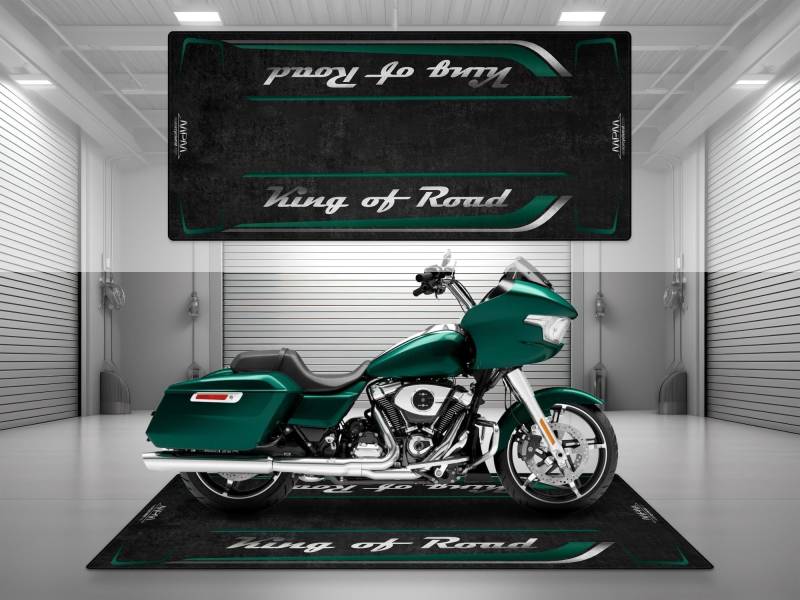 wibeart MPM Motorradmatte für King of Road, waschbar, rutschfest, öl- und wasserabweisend, Parkmatte für Garage, Ausstellungsraum, Werkstatt | Alpengrün - Größe 2 : 102 x 47/260 x 120 cm von wibeart