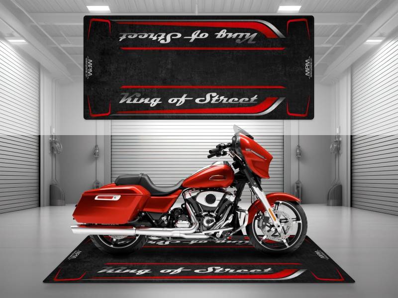 wibeart MPM Motorradmatte für King of Street, waschbar, rutschfest, öl- und wasserabweisend, Parkmatte für Garage, Ausstellungsraum, Werkstatt | Whisky-Feuer - Größe 2: 102 x 47/260 x 120 cm von wibeart