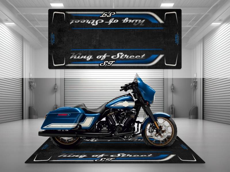 wibeart MPM Motorradmatte für King of Street ST, waschbar, rutschfest, öl- und wasserabweisend, Parkmatte für Garage, Ausstellungsraum, Werkstat | Fast Johnny - Größe 2 : 102 x 47/260 x 120 cm von wibeart