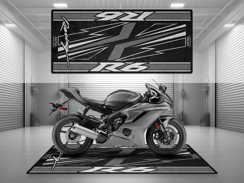 wibeart MPM Motorradmatte für R6, waschbar, rutschfest, öl- und wasserabweisend, Parkmatte für Garage, Ausstellungsraum, Werkstatt | Schwarz - Größe 2: 102 x 47/260 x 120 cm von wibeart